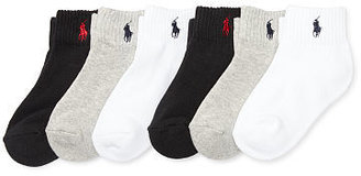 Ralph Lauren Boys 2-7 Quarter-Length-Sock 6-Pack
