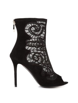 Nicholas Kirkwood Ondine black suede and lace ankle boots