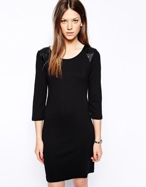 Vila Astrid Dress With PU Shoulder Detail - black
