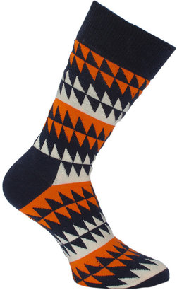 Happy Socks Navy, Orange & Cream Zig-Zag Socks