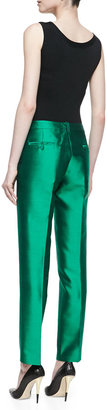 Michael Kors Samantha Slim Shantung Pants, Emerald