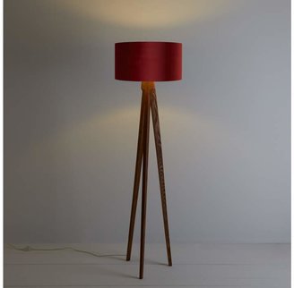 Tripod Walnut Wooden floor lamp with red velvet shade