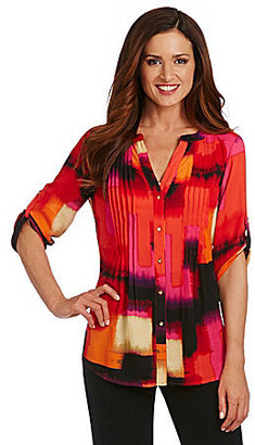 Chaus Pleated Abstract Blouse