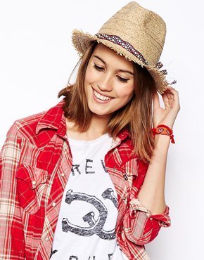 ASOS Aztec Band Straw Trilby Hat - natural