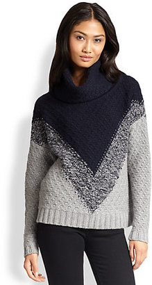 Autumn Cashmere Chevron-Patterned Funnelneck Sweater