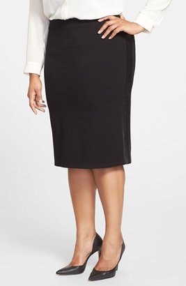 Eileen Fisher Leather Trim Stretch Ponte Pencil Skirt (Plus Size)