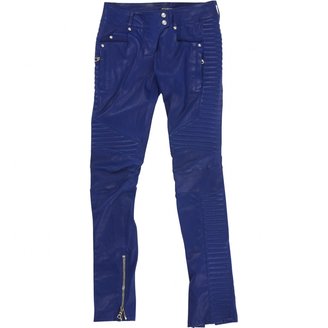 Balmain Blue Leather Trousers