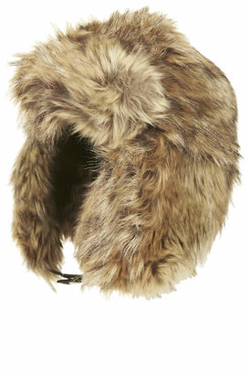 Topshop Faux fox fur trapper with popper fastening detail. 89% acrylic, 11% polyester. machine washable.