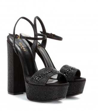 Gucci Crystal-embellished Satin Platform Sandals