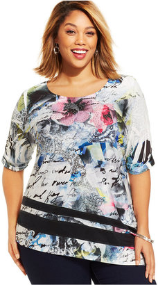 Style&Co. Plus Size Mesh-Inset Printed Tunic