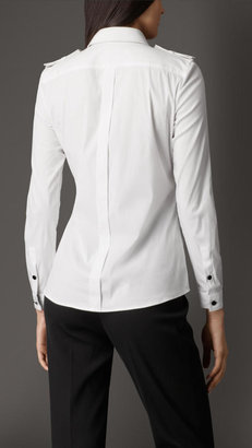 Burberry Grosgrain Detail Stretch Cotton Blend Shirt