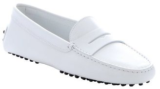 Tod's white leather moc toe penny loafers