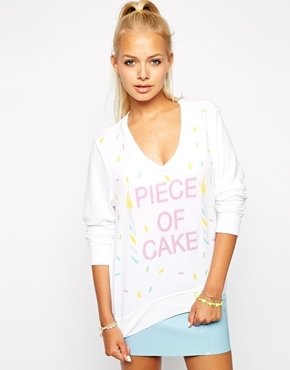 Wildfox Couture Piece Of Cake V Neck Jumper - Clean white