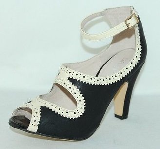 Escada Chelsea Crew Peep Toe Pump, Two Toned Heels with Buckle & Ankle Strap