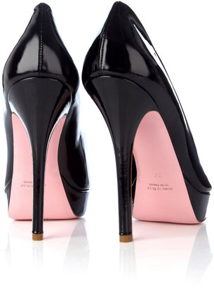 Katia Lombardo Patent Peeptoe Platform with Pink Lacquered Sole
