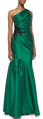 Monique Lhuillier ML One-Shoulder Pleated Mermaid Gown