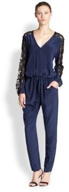 Mason by Michelle Mason Sheer Lace-Paneled Silk Jumpsuit
