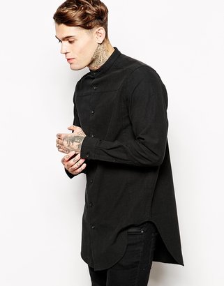 ASOS Longline Shirt With Grandad Collar And Cut And Sew Panel