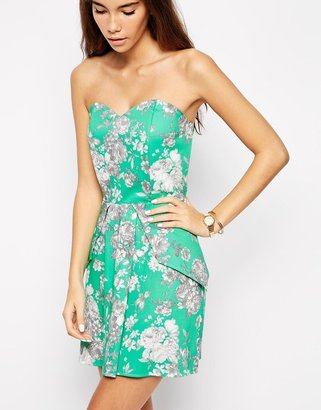 Love Structured Bandeau Skater with Peplum in Floral Print