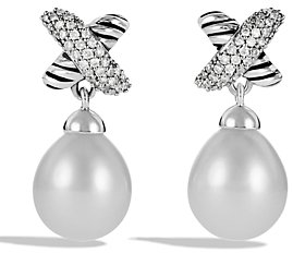 David Yurman X Earrings with Diamonds & Pearls