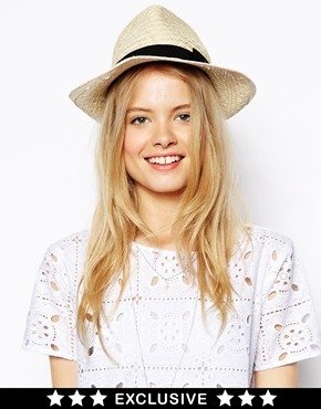 Catarzi Exclusive to ASOS Straw Hat with Black Ribbon - Natural