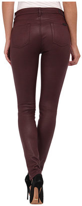 7 For All Mankind Crackle Leather-Like Knee Seam Skinny w/ Contour Waistband in Burgundy Crackle