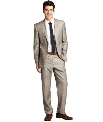 Joseph Abboud dark brown plaid wool two-button suit with flat front pants