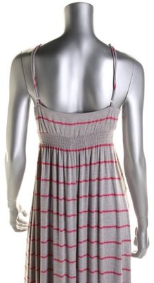 D?CLOSET NEW Gray Empire Waist Striped, V-Neck Full-Length Maxi Dress L BHFO