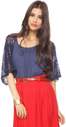 Forever 21 Lace Sleeve Drawstring Top