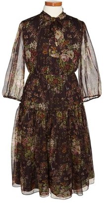 Dolce & Gabbana Sheer Sleeved Floral Print Silk Dress (Toddler Girls, Little Girls & Big Girls)