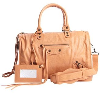 Balenciaga orange leather 'Maxi Twiggy' zipper buckle detail convertible satchel