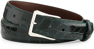 W.KLEINBERG Glazed Alligator Belt with "The Watch" Buckle, Forest Green (Made to Order)