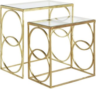 GLOBE WEST Nesting Tables Deco Brass Side Table (Set of 2), GW Antique Brass