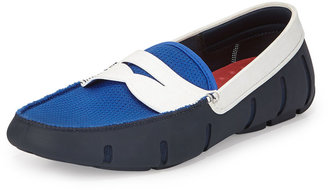 Swims Mesh and Rubber Penny Loafer, Blue/White
