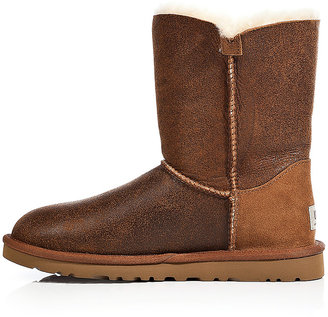 UGG Leather Bailey Button Bomber Boots in Chestnut