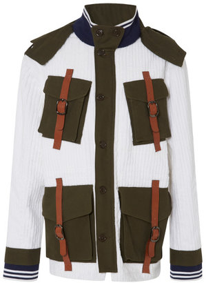 Rodarte Corduroy And Canvas Four-Pocket Jacket In White And Olive