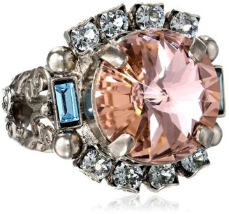 Sorrelli Sky Blue Peach" Silver-Tone and Crystal Adjustable Ring