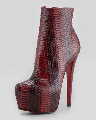 Christian Louboutin Daf Watersnake Red Sole Platform Bootie, Rouge