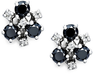 Black Diamond 14k White Gold Earrings, and White Diamond Cluster Earrings (1 ct. t.w.)