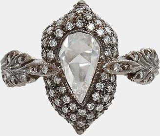 Cathy Waterman Women's White-Diamond Leaf Ring