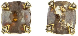 Cathy Waterman Cushion Cut Rustic Diamond Blackened Thorn Stud Earrings - 22 Karat Gold
