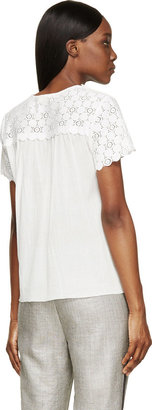 Band Of Outsiders Ivory Silk Lace Scalloped Short Sleeve T-Shirt