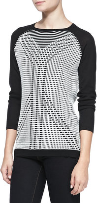 Neiman Marcus Graphic Intarsia Silk-Wool Top