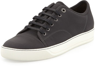 Lanvin Men's Low-Top Leather Cap-Toe Sneaker, Gray