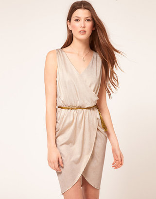 Pearl Wrap Detail Dress With Belt