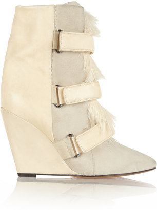 Isabel Marant Pierce suede, leather and calf hair wedge boots