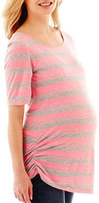 JCPenney Maternity Elbow-Sleeve Striped Ruched Tee - Plus