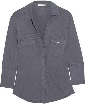 James Perse Jersey-paneled slub cotton shirt