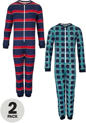 Demo Boys Check and Stripe All-in-Ones (2 Pack)