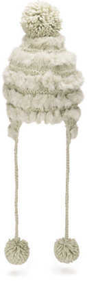 French Connection Delsa Knit and Faux Fur Bobble Hat - Cream